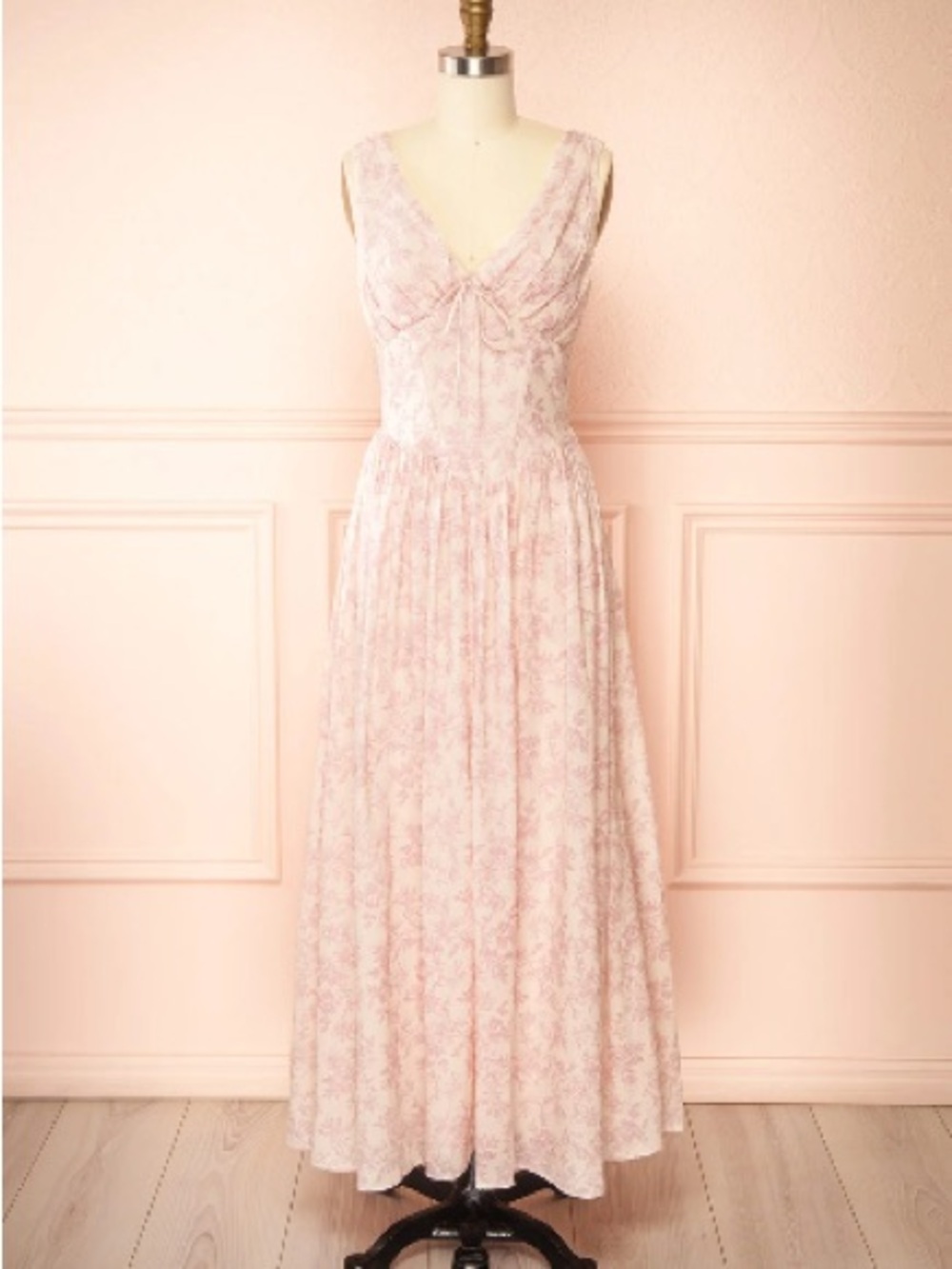 Blush Pink Floral Maxi Dress - Sleeveless V-Neck